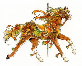 Carousel Horse Autumn Fall Gold Cross Stitch Pattern