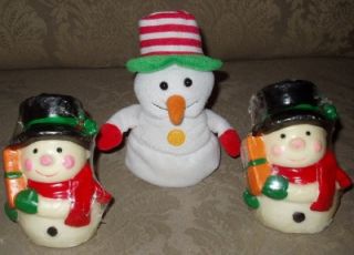   Winter 2 Snowmen Candles New Old Stock in Cellophane 4.5 & Plush Doll