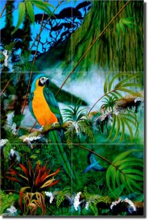 Hadjis Tropical Parrot Decor Ceramic Tile Mural Art
