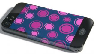 iSkin Vibes Snap on Case for iPhone 5 Polka Dot Purple Blue on Black 