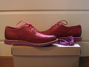 New Cole Haan 9 5 Red Luna Grand Wingtips Oxfords Loafer Flats Pink 