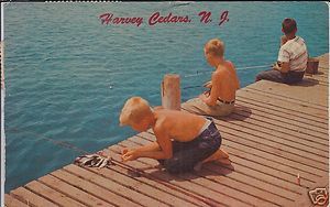 Harvey Cedars Boys Fishing on Dock Picture New Jersey NJ 1960s 