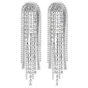 Crystal Line Drop Chain Chandelier Earrings Silver