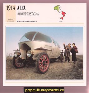 1914 Alfa 40 60 HP Castagna Romeo Car French Spec Card