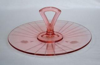 Pink Depression Glass Center Handle Round Sandwich Tray