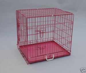   24 x 20 x 23 Pink Pet Folding Dog Cat Crate Cage w Metal Pan