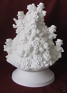 Ceramic Bisque Snowman Christmas Tree Lighted Clay Magic Mold 1658 U 