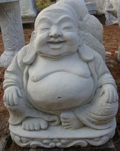 HUGE SITTING LONG EARRED BUDDHA GRAY CONCRETE CEMENT ZEN STATUE