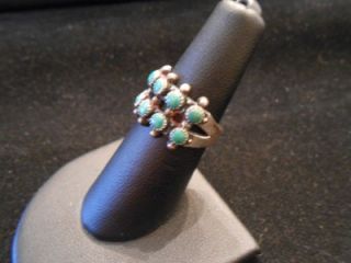   Era Navajo Sterling Silver Cerrillos Turquoise Cluster Ring**C.1930s