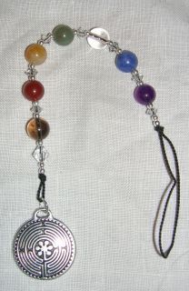 Chakra Meditation Beads/Pendulum   Gemstones, Silver Plated Labyrinth 