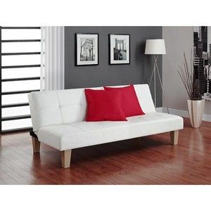 Aria Futon Sofa Bed Sleeper Chair Lounge Couch White Faux Leather 