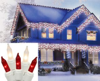 100 Candy Cane Mini Icicle Christmas Lights White Wire