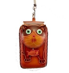 Genuine Leather Cat Cell Phone Smart Phone iPhone Case Pouch Handmade 
