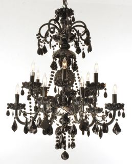   COLLECTION JET BLACK CRYSTAL CHANDELIERS 12 LIGHTS FIXTURE FOYER HALL