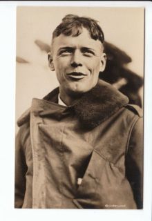 This is a real photo postcard showing Charles Lindbergh. Photo by 