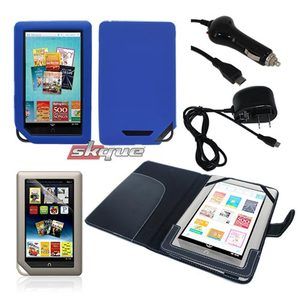 leather/silicone case usb chargers film guard for barnes & noble nook 
