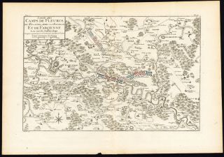 Antique Maps Battle Fleurus Charleroi Sambre Combat War Belgium 