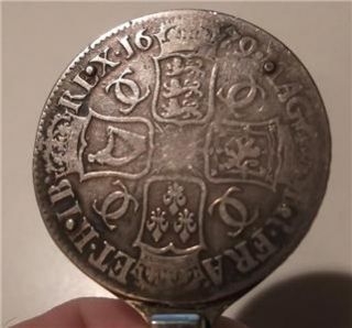 1679 UK SILVER CROWN COIN, KING CHARLES II, MADE INTO A BOTTLE OPENER 