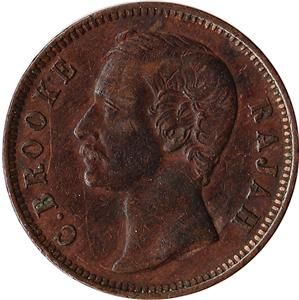 1889 Sarawak (British) 1 Cent Coin Charles J. Brooke Rajah KM#6