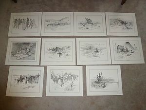 Charles M. Russell set of 11 Limited Edition Pen and Ink Sketch Prints 