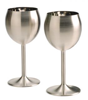 RSVP 8oz Stainless Steel Wine Glasses Goblets Keeps Wine Cool Set of 2 