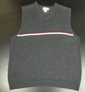 Crew Men L Sweater Vest Gray V Neck Cotton Waistcoat Stripe 