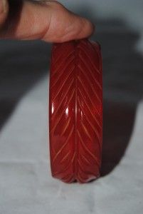 Vintage Carved Cherry Juice Colored Bakelite Bracelet