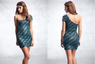 New Marciano Guess Teal Aria Glitter Dress Cap Sleeve One Shoulder Top 