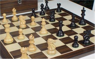 club staunton chess set in eboninzed boxwood with macassar chess board 