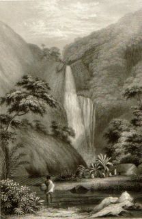 Hawaii Kauai Hanapepe Falls 1845 Original Antique Print Wilkes