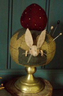 Primitive Strawberry Bunny Skep Pincushion Doll Pattern