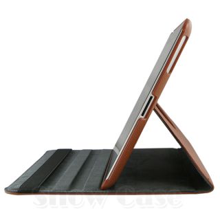 360 Rotating iPad2 iPad3 Brown Check Pattern PU Leather Case Smart 