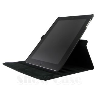 360 Rotating iPad3 Black Check Pattern PU Leather Case Smart Cover 