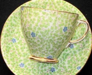 SAMPSON SMITH ENGLAND LIME GREEN CHINTZ ART DECO CUP AND SAUCER
