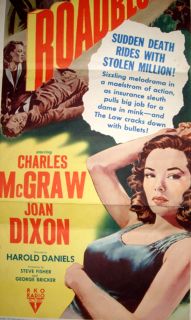   Original 1951 RKO Pictures FILM NOIR Insert Poster CHARLES McGRAW