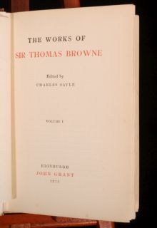 1912 3 Vol Works Sir Thomas Browne Charles Sayle