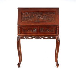 Handcarved Drop Front Writing Desk Cherry
