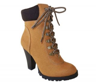  Boots Inspired Suede Lace Up Sweater Trim Ankle Booties Chamois