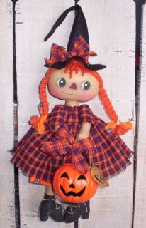Primitive Raggedy Ann Doll Halloween Pumpkin Candy Bucket Fall Witch 