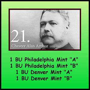 2012 President Chester A Arthur Dollar 4 Coin Set P D A B