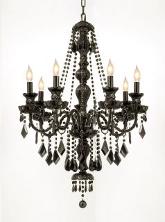 New Royal Collection Chandeliers All Jet Black Crystals 7 Lights Light 