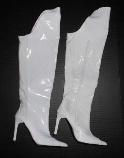 Charlotte Russe Knee High White Patent Fashion Boots 4 Heel Pointy 
