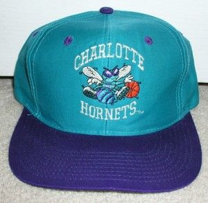 CHARLOTTE HORNETS VINTAGE 1990s SNAPBACK HAT ARCH NBA 2 TONE TWINS 