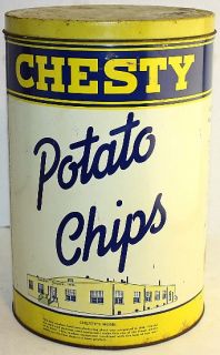 1940s Chesty Potato Chips Terre Haute, Indiana 1 LB. Tin Can