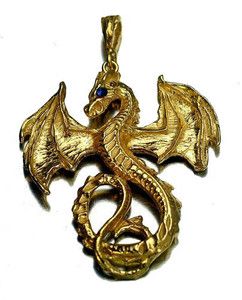   Sapphire Eye Dragon Pendant Charm 24KT Gold Plated Jewelry