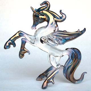 Pegasus Rearing Flying Horse Hand Blown Glass Figurine