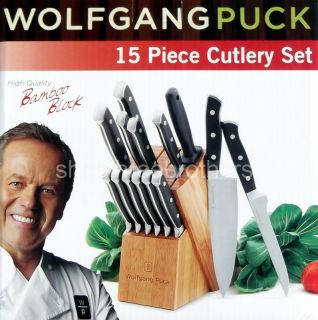 New Kitchen Knives Wolfgang Puck 15 Piece Steel Cutlery Set + Storage 