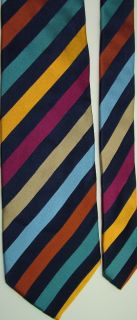 Charles Tyrwhitt Stripe Magenta Blue Tan Silk Neck Tie