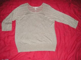 Chicos Cool Metallic Gold Lacy Pointelle Sleeve Knit Top Sz 3 16 18 