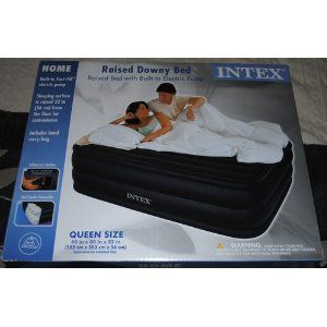 Intex Raised Queen Size High Airbed w Electric Pump Air Mattress Bed 